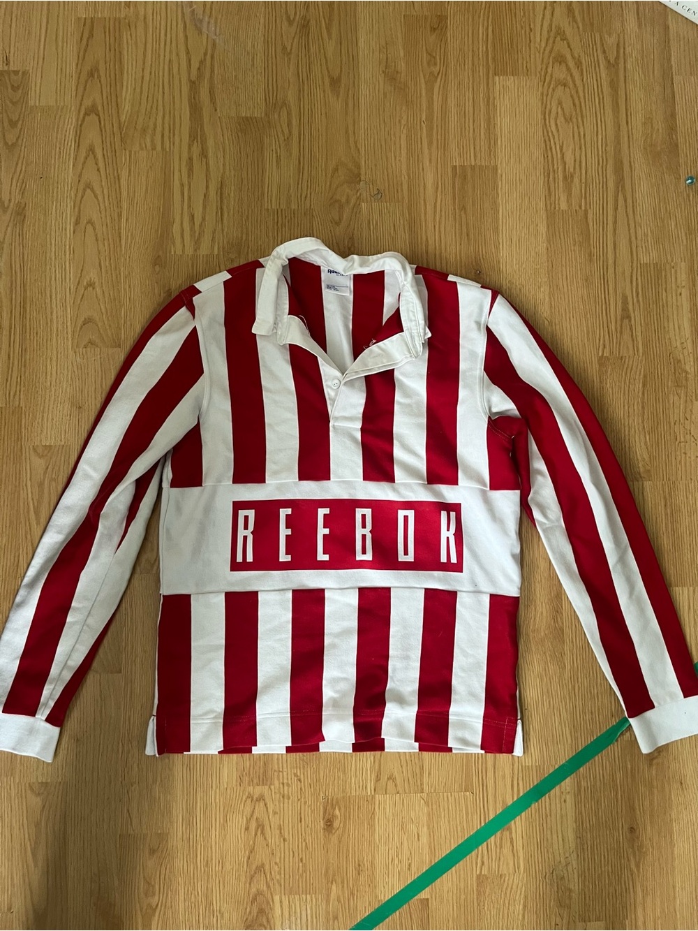 Reebok Men’s Red and White Striped Rugby Pullover